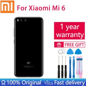 Ramar Original Xiaomi Mi6 Transparent glas baksida Batterislocket Dörr Bakre omslag Fall för Xiaomi 6 Mi6 M6 med klistermärken