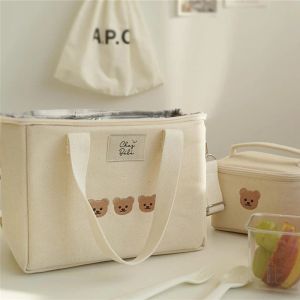 용품 단열 식품 점심 가방 박스 방수 재사용 가능한 곰 자수 엄마 엄마 여행 가방 기저귀 출산 아기 유모차 가방 주최자