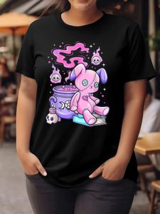 Plus Size Fashion Witch soup Pink purple patch Bear TShirt Vintage Unisex Casual Female Tops Tees 240412