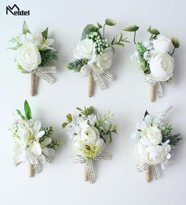 メルデル人工バラの花の花groom boutonniere花嫁リストコサージガールブレスレットメンコサージウェディングフラワーパーティー装飾6883182