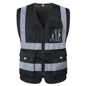 Kamizelki męskie siatka bezpieczeństwa kamizelki refleksyjne budownictwo budowlane odzież Multi Pocket Black