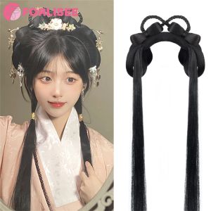 Chignon für die Synthese Hanfu Alte Kostüm Perücke Beutel Lazy Onepiece Stirnband Ancient Style Coiled Hair Bun Mingmade Tang Style Kopfschmuck