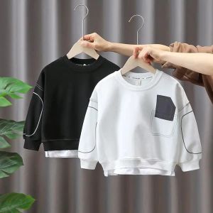 セーター28歳キッズフーディーカラーブロックデザイン子供服秋の春の赤ちゃん偽のポケットガールプルオーバーボーイズロングスリーブティー