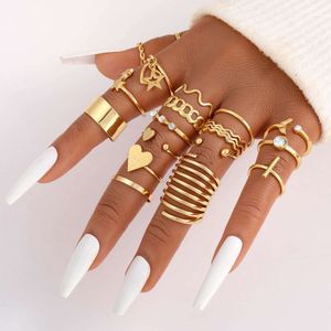 Combination Creative Five New Pointed Star Fish Tail Wave Ring Set Gold