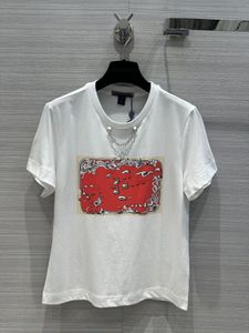 Märke samma stil kvinnors t-shirt 2024 ny vår sommar o nack kort ärm mode milan runway t-shirt designer topps 0424-12