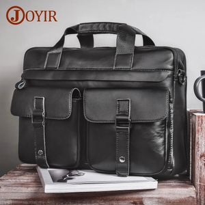 JOYIR Genuine Leather Mens Briefcases 15.6 Laptop Bag Office Bags for Men Document Business Shoulder Messenger Handbag 240418