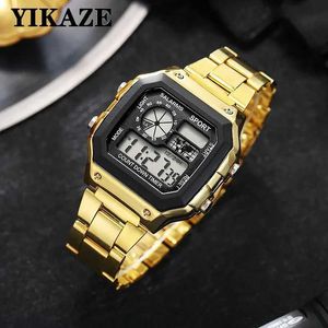 Wristwatches YIKAZE Digital Watch Mens Watch Stainless Steel Strap Countdown Sport Watches Waterproof Led Electronic Wristwatch for Men Gift 240423