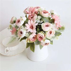 Wreaths Decorative Camellia Flowers Artificial for House Garden Simation Fake Flower Home Desk Mariage Decoration Accessoires Drop Del Dhyvw