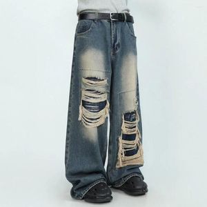 Dżinsowe dżinsy szerokie nogawki vintage gotycka wysoka talia z rozerwanymi dziurami kieszenie Hip Hop Streetwear dżins