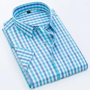 Men's Dress Shirts Mens Business Short Sleeve Summer Plaid Large Size Shirt Man High Quality Cotton For Male Fashion Casual Tops