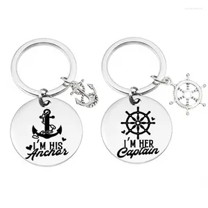 Keychains Lovers KeyChain Men I'm Her Captain Key Chain Women His Anchor Ring Stainless Steel Pendant Party Charm Friend Gifts