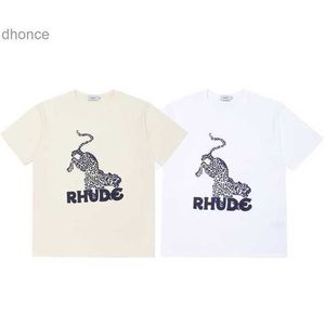 Projektant męski z krótkim rękawem Trend modowy Chaopai Rhude Leopard Print Chaogao Street Mens and Women T-shirt luźne