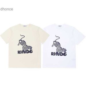 Herr designer kort ärm mode trend chaopai rhude leopard tryck chaogao street mens and womens t-shirt lös