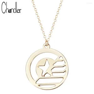 Pendant Necklaces Plated Round Shaped Hollow Out Star For Women Long Invisible Chain Metal Alloy Collarbone Fashion Jewelry