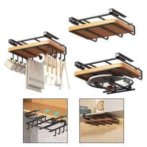 Racks Storage Shelf With Hooks Paper Towel Holder Hanger Cutting Board Pot Cover Rags Storage Rack Cupboard Cabinet Hanging Holder