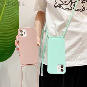 Mobiltelefonfodral Luxury Crossbody Halsband Lanyard Soft Silicone Fall för iPhone 15 11 12 13 14 Pro Max Mini XS XR X 7 8 Plus SE -sladdband täcker D240424