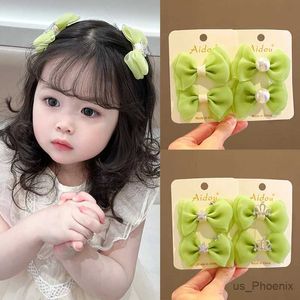 Acessórios para o cabelo 2 PCs/set Girls Girls Cute Green Bowknot Ornamento Elastic Rubber Bands Clipes de cabelo Crianças Crown Ties Kids Hair Acessórios