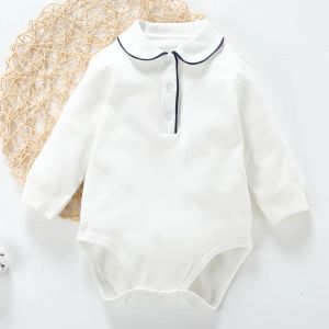 One-Pieces Baby newborn boy girl turndown collar baby clothes long sleeves infant jumpsuit toddler handsome gentlemen white body 03years