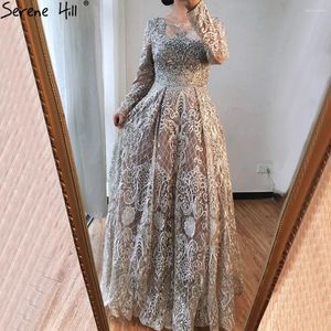 Party Dresses Wasisi Nude Muslim Luxury Evening Gowns 2024 Dubai Long Sleeves Beading Sexy Formal Dress Design For Women FLA70731