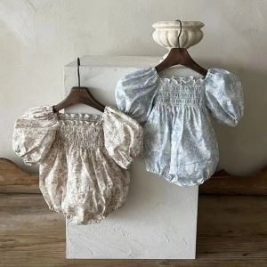 One-Pieces Summer Newborn Girl Sweet Floral Print Puff Sleeve Bodysuit Children Thin Fashion Princess Birthday Dress Baby Cotton Rompers