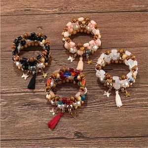 Charm Bracelets Est Design Bohemian Tassel Star Beaded Charms Bracelet Sets For Woman Butterfly Pendant Wood Beads Boho Jewelry