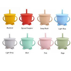 Tees Chenkai 10pcs 8 Color Baby Feeding Snack Straw Baby Cups Food Grade Silicone Dropproof Infant Learn Drink Cup Two Handle Grasp