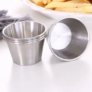 Tumblers 1Pc 45ml Stainless Steel Sauce Cup Leak-Proof Tomato Mustard Bowl Mini Dipping Plate With Lid Outdoor Camping Tableware