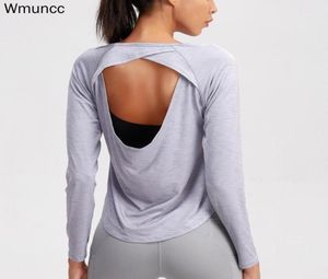 WMUNCC Sexy Yoga Top Women Women Manga Longa Camisas Abertas de Back