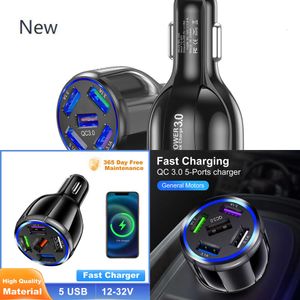 Nowy 5 portów ładunek samochodowy QC 3.0 Blue LED interfejs USB Szybka ładowarka ładowarka Adapter