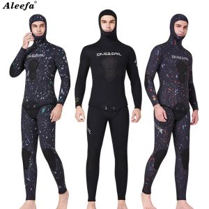 Suits Premium Wetsuit 3mm 5mm 7mm Erkekler Cr Neopren Açık Hücre Spearfishing Dalış Takımı Kamuflaj Camo Hooded Serbest Tüplü Dalış