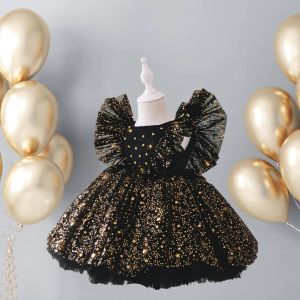 Shirts Princess Dress Girls Sequin Tutu Lace Mesh Birthday Prom Toddler Baby Kids Elegant Wedding Party Clothes Children Baptism Gown