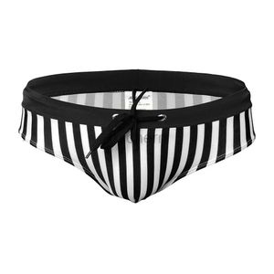 Männer Badebekleidung sexy Herren gestreifte Schwimmschreibweise Bikini Low Taille Pad Push Badeanzug Nylon Schnelle Trockenmode Männchen Sport Strand Surfen Surfen Badebekleidung D240424