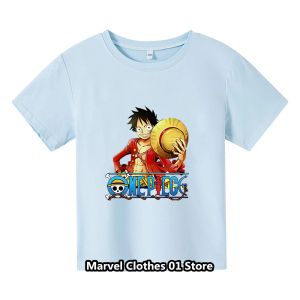 TEES 2024 NEW COOL BOY SUMMER TSHIRT 어린이 원피스 3D 프린트 패션 루피 패션 짧은 슬리브 Tshirt