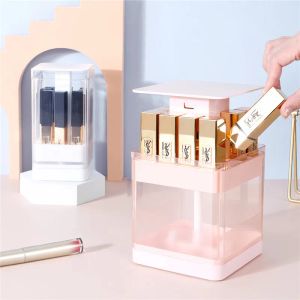 Bins Plástico Transparente Lipstick Box Pusão e dropOff Compartment Desktop Solter Storage à prova de poeira com tampa