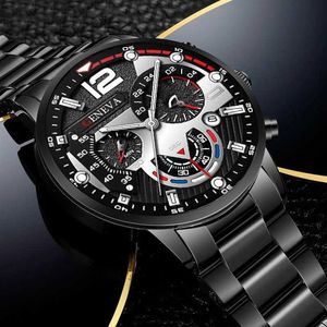 Armbandsur Genève Mens Creative Six-Pin Watch Alloy Steel Band Quartz Watch Men Watch New Luxury Mens Quartz Wristwatch 240423