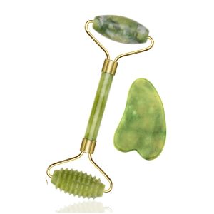 Massager Green Natural Beauty Double Thorn Head Roller Jade Roller Facial Massage Stones for Face Neck Back Jawline Relaxation Slimming