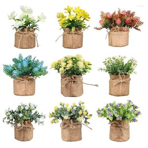 Flores decorativas plantas artificiais mini vasos de plantas de bomte de planta de bonsai pequeno maconha de árvore simulada sala de estar decoração de jardim