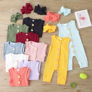 Sets Gumes de macacão sem mangas do bebê infantil+bandana 2022 roupas de verão conjunto de garotas roupas recém -nascidas