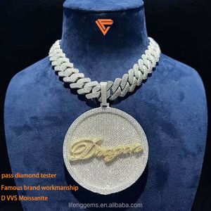 Anpassad hiphop -bokstavshalsband Rose Gold Plated 925 Sterling Silver Chain Fullt Iced Out VVS Moissanite Diamond Pendant