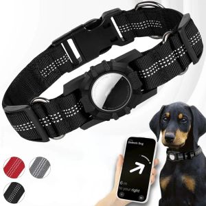 犬と猫用のカラー調整可能なナイロンカラー、GPSカラーリーシュ、Apple Airtags、Pet Accessories、安定したケースと互換性