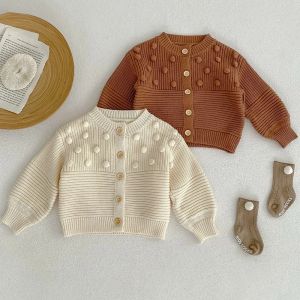 Sweaters Baby Sweater Girl Knitted Clothes Spring Autumn Newborn Cotton Long Sleeve Cardigans Coat Handmade Ball Infant Knitwear Tops