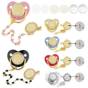 5 uppsättningar personliga tomma baby nappklipp lyxiga bling sublimering pacifier silikon dummy bröstvårtan teether född pacifer 240409