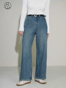 Kvinnors jeans dushu två längdhög midja kvinnor vinter förtjockar fleece denim blå jeans 2023 kontor lady full längd bomull rak jean 240423