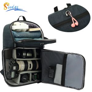 Väskor Vattentät DSLR -kameraväska ryggsäck med laddande hörlurshål utomhusfotoväska för Canon Nikon Laptop Tripode Video Lens Bag