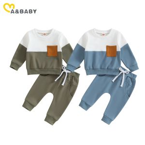 Set Mababy 03y Toddler Spädbarn nyfödda Baby Boys Girls Kläder Set Casual Fall Outfits Pocket Long Sleeve Tops Pants