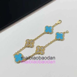 Designer 1to1 Bangle Luxury Jewelry New Fanjia Leaf Grass Turquoise Inter Diamond Five Flower Bracelet S925 Sterling Silver High Edition Light Luxury High Grade Fee