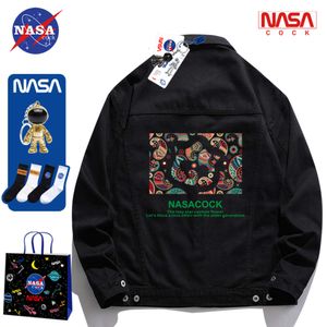 NASA Co Branded Jackets for Men and Women Spring and Autumn New Polo Neck Trendy Loose Instagram High Street Couple Fashion Denim Coat -YTR