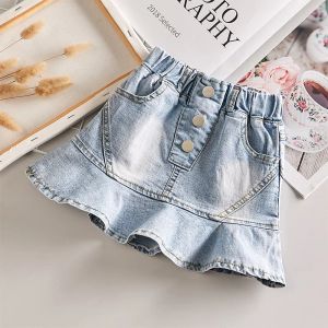 Sweatshirtler Yaz Bahar Bebek Kızlar Denim Etek Tutu etek moda Aline Ruffles etek Çocuklar için kızlar Alt Giysiler 2 ila 14 yıl