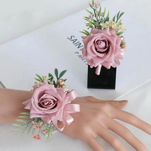 Dekorativa blommor brudgum corsage handledsblomma bröllop prom konstgjorda hand falska rosor armband tillbehör