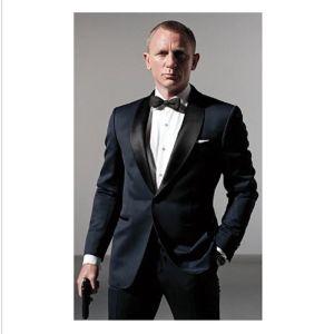 Giacche in stile classico smoking blu scuro ispirato alla tuta da uomo indossata in james bond abito da sposa per uomo pantaloni da sposa prua nera